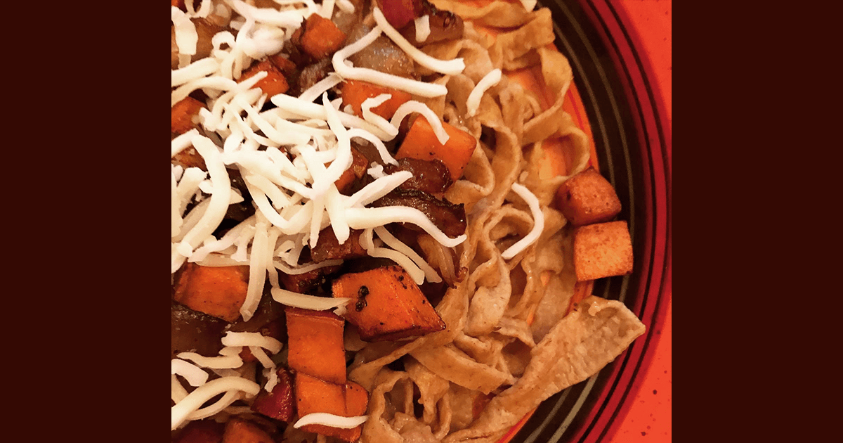 Pasta with sweet potato and cheese