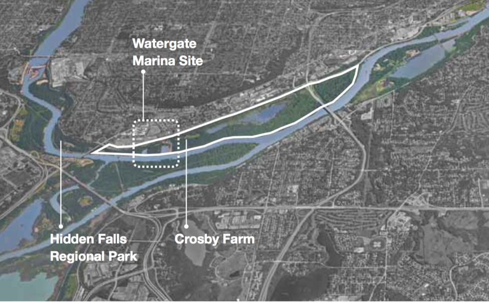 Map showing potential new center at Crosby Park just downstream from Hidden Falls.