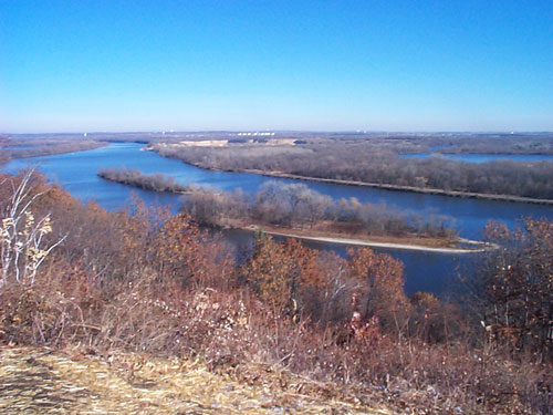 [Photo: A view of the Mississippi River from the Pine Bend Bluffs Scientific and Natural Area]