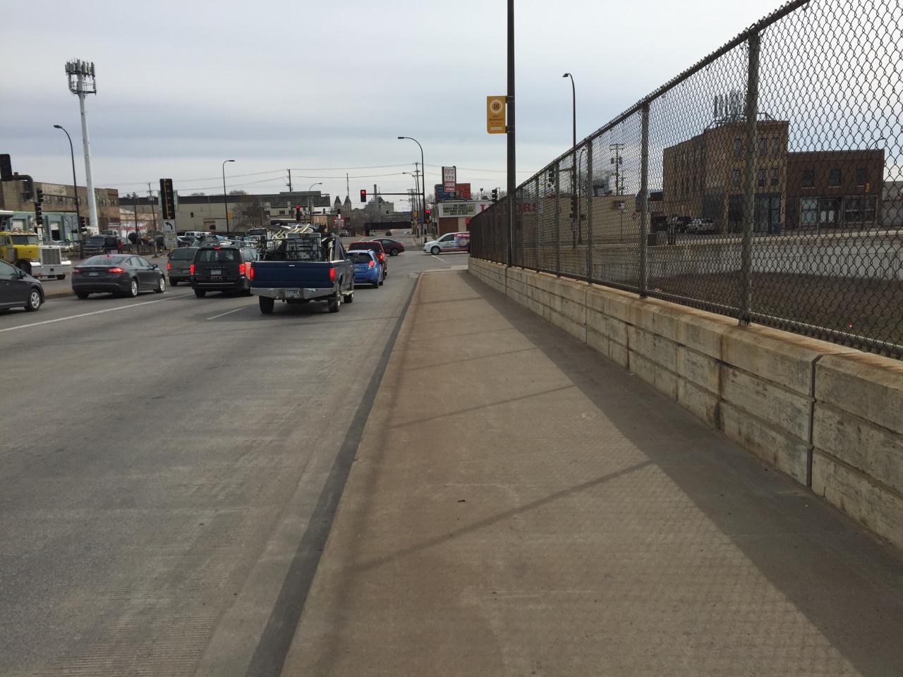 The desolate and congested West Broadway bridge over I-94 looking towards the Mississippi River The desolate and congested West Broadway bridge over I-94 looking towards the Mississippi River