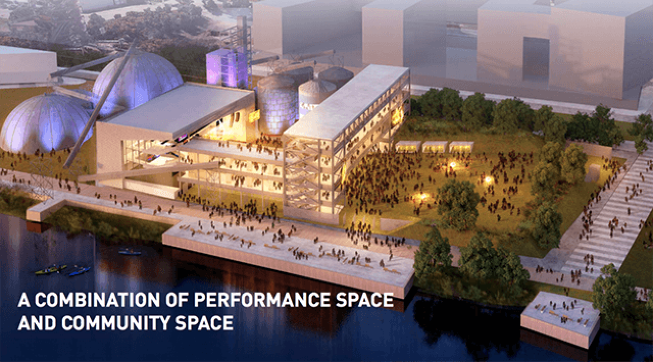 A rendering of the proposed Upper Harbor Terminal Community Performing Arts Center A rendering of the proposed Upper Harbor Terminal Community Performing Arts Center